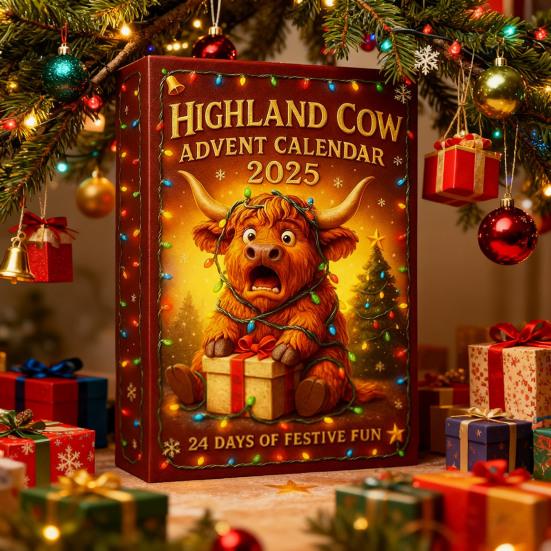 Highlandská krava Adventný kalendár 2025 Roztomilé ozdoby Highlandská krava 24 dní Vianočný adventný kalendár na dekoráciu vianočného stromčeka