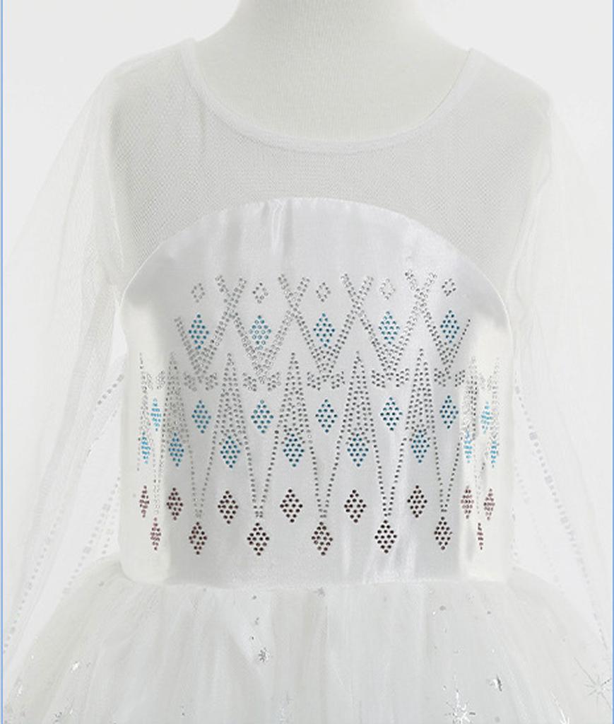 Elsa Princess Dress For Girl White Printed Long-Sleeved Lace Dress Festive Party Gift Set Frozen Dress Fire Spirit Olaf