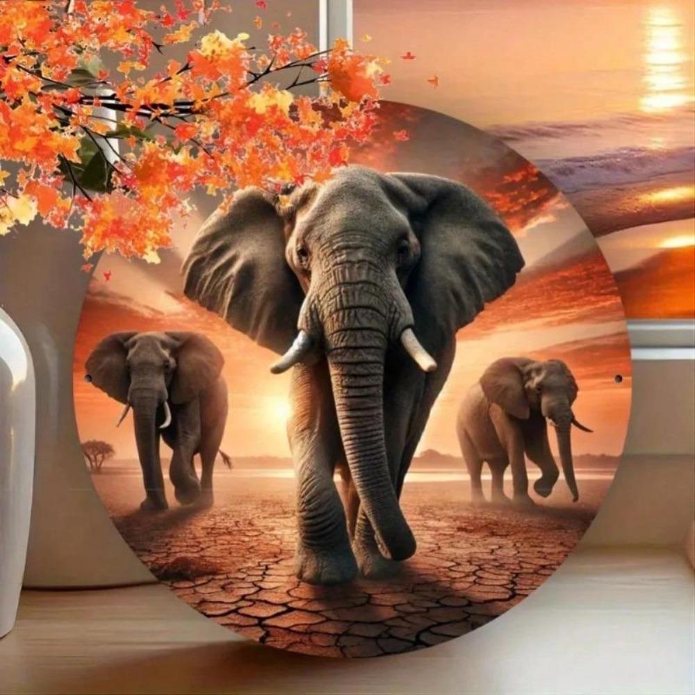 Metal Wall Art Sunset Elephant Print for Home Garden Cafe Bar Decor