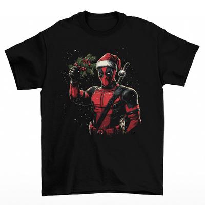 Deadpool Weihnachts-T-Shirt Unisex Baumwolle Erwachsene Superhelden-Film Mistelzweig Schurke