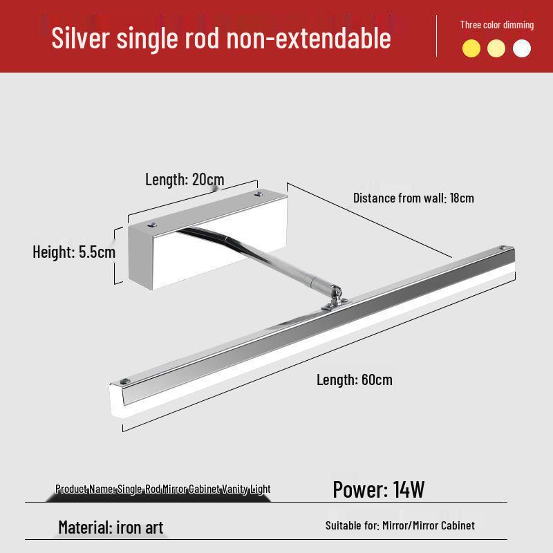 Nordic Minimalist Bathroom LED Telescopic Mirror Cabinet Vanity Light, Three-Color Wall Light for Bathroom.