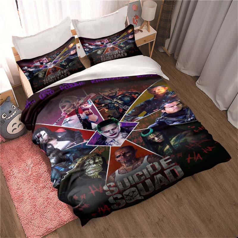 The 1PC Action Movie "Suicide Squad" Bedding Set, Including One Duvet Cover and Two Pillowcases, Creates a Comfortable Home Spac