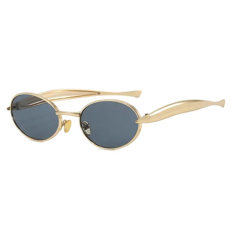 Fashionable New Oval Small Frame Sunglasses UV400 Eye Protection Glasses Unique and Sophisticated Fashionable Metal Sunglasses
