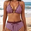 Brillantes europäisches und amerikanisches Rosa Braun Kontraststreifen Dreieckskörbchen Sexy Bikini-Set mit niedrigem Bund TK532