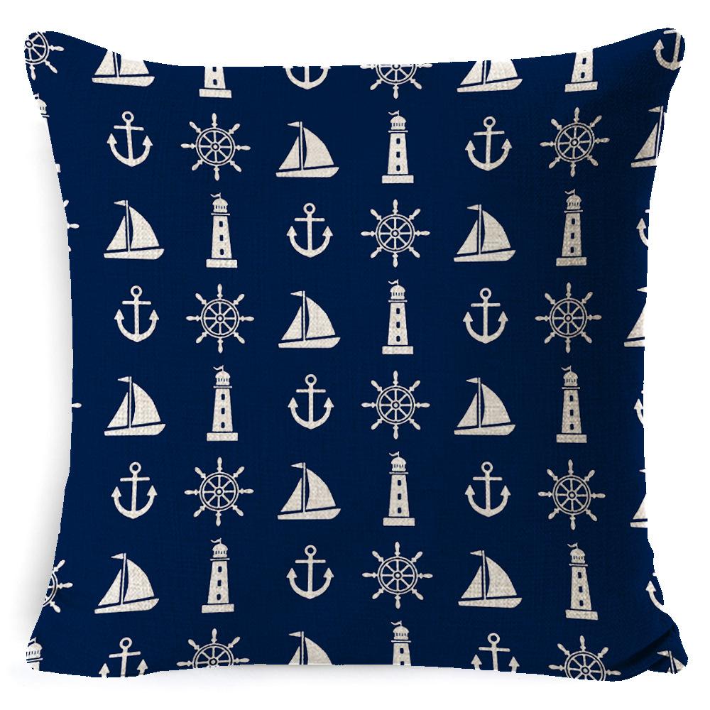 Cushion Cover Ocean Anchor Linen Pillow Cover Simple Sailing Sofa Living Room Pillow Cover Premium Durable Quality