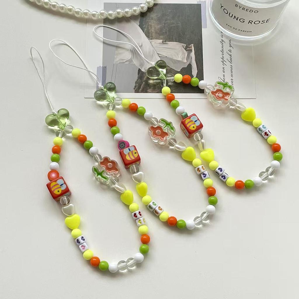 Colorful Beaded Chain Keychain Lanyard for Phone Case & Camera - Women's Trendy Accessory.