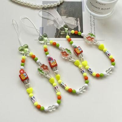 Colorful Beaded Chain Keychain Lanyard for Phone Case & Camera - Women's Trendy Accessory.
