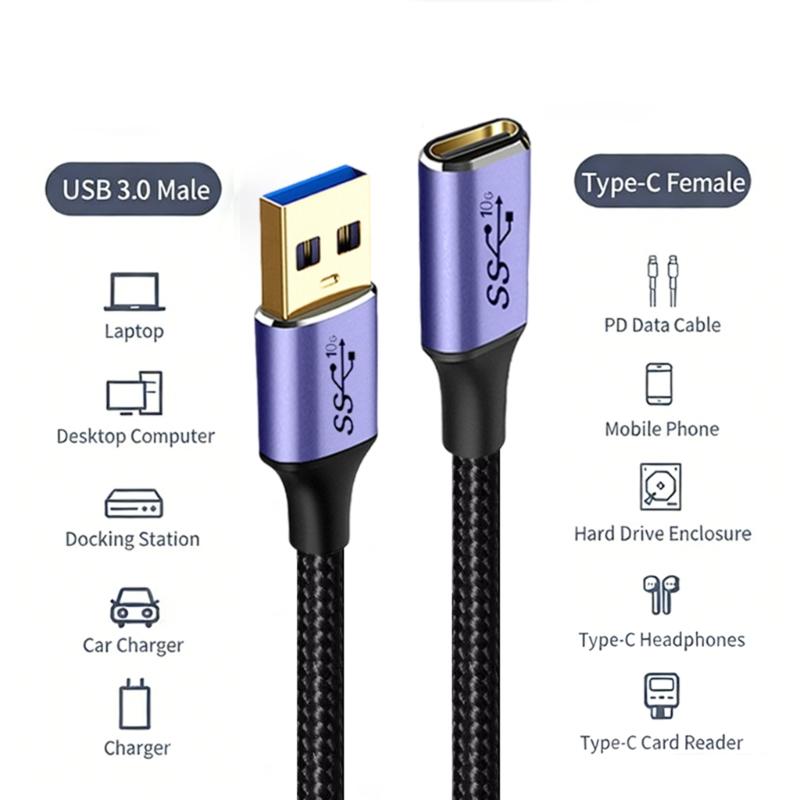 USB 3 0 A Male To USB C Female Data Cable 10Gbps Fast Charging Sync Wire For Laptop Mouse U Disk Card Reader