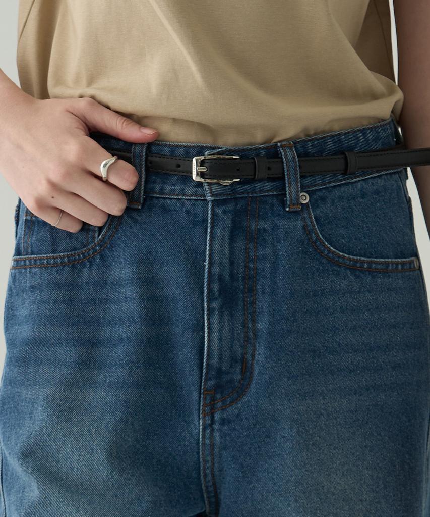 Deuloupisumeon Liner Slim Cow Leather Belt [Beige Suede]
