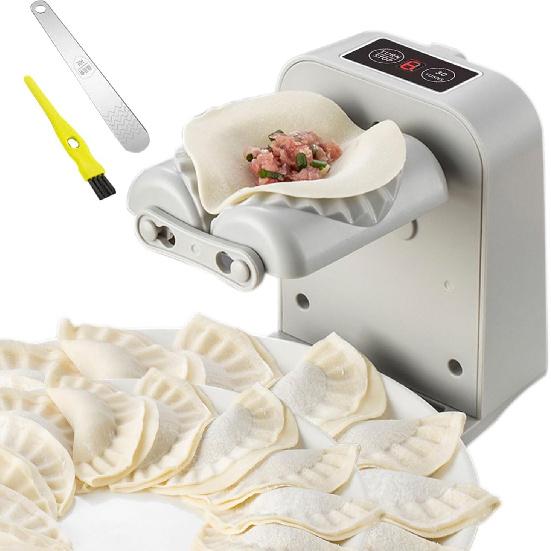 Automatic Electric Dumpling Press Maker Machine - Adjustable and Easy to Operate, With Spoon and Brush - For Home Kitchen Pastry Making (White)