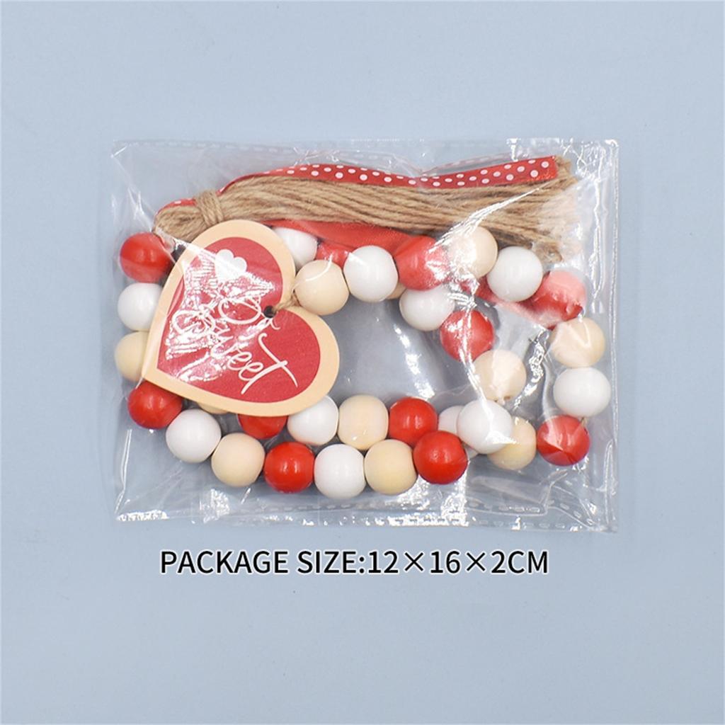 Valentýnská girlanda z dřevěných korálků s třásněmi, Rustikální girlanda z dřevěných korálků, Závěsné dřevěné ozdoby ve tvaru srdce s nápisem Love