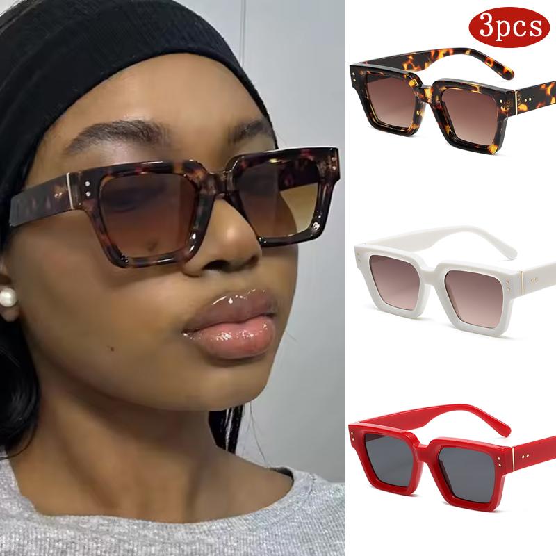 1/3set Female Luxury Square Sunglasses Women Fashion Gradient Color Rivet Sunshade Mirror Outdoors Protection Brand Shades UV400
