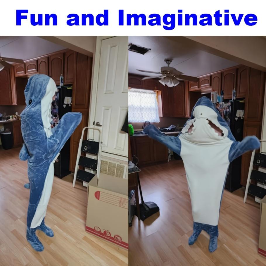 Wearable Shark Blanket Hoodie & Shark Sleeping Bag-Soft Cozy Shark Costume for Bedspread with Shark Bedcover, Machine Washable Shark Themed Sleepwear