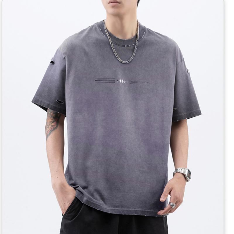 Summer High-density Knitted Loose Fashion Printed Men's T-shirt Short-sleeved