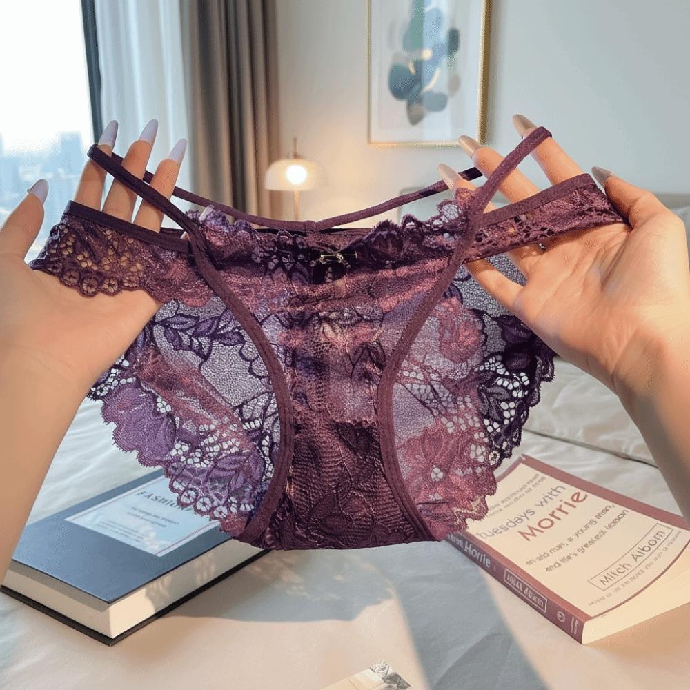 Breathable Transparent Lace Panties Hollow Out Low Waist Bow Briefs Mesh See-through Panties Summer