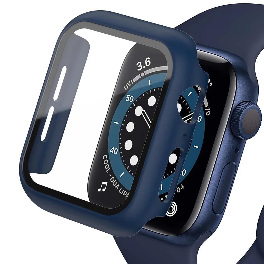 Tempered Glass+Cover For Apple Watch 9 8 7 45mm 41mm PC Bumper Screen Protector Case iWatch Series 7 6 5 4 SE2 44mm 40mm 42mm 38