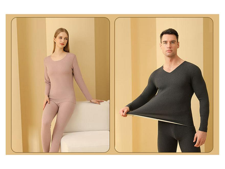 Men's & Women's Seamless Fleece-Lined Thermal Underwear Set for Autumn & Winter