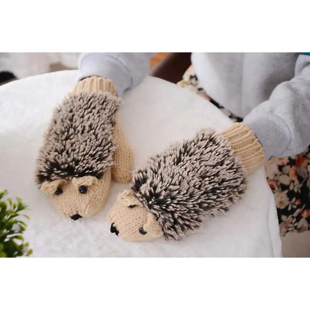 Damen All-Finger Cartoon Igel Handschuhe Süße Mädchen Winter Strickhandschuhe