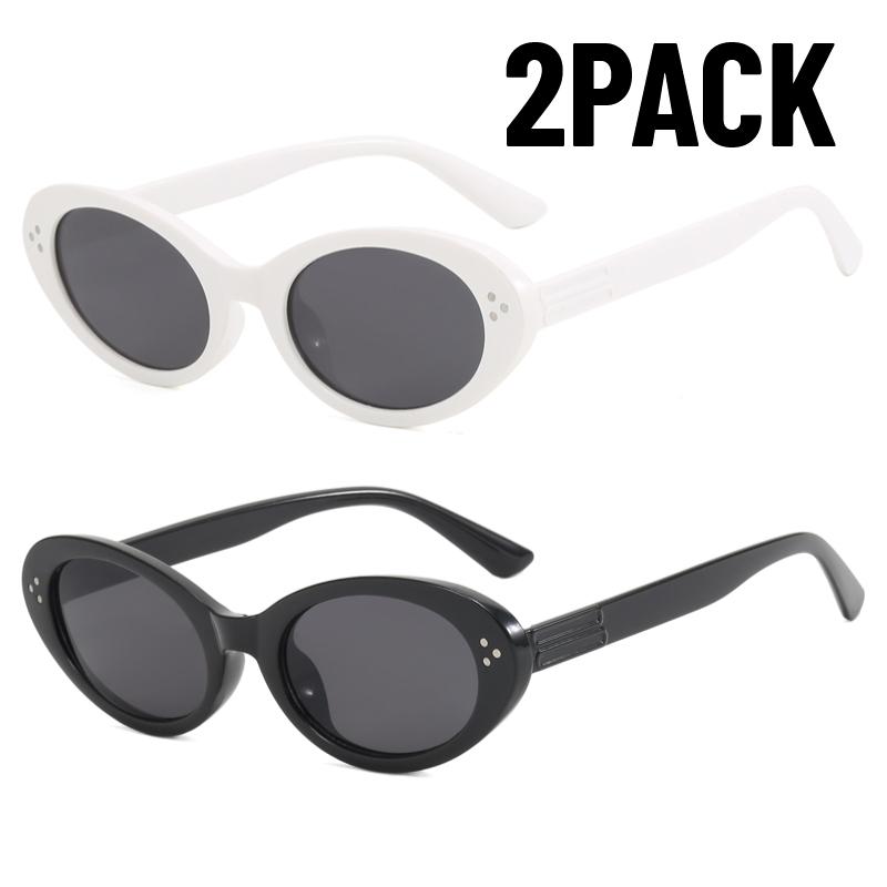 2PACK Vintage Oval Sunglasses Women Luxury Brand Designer Small Oval Glasses Retro Black Glasses Ladies Goggle UV400 Shades