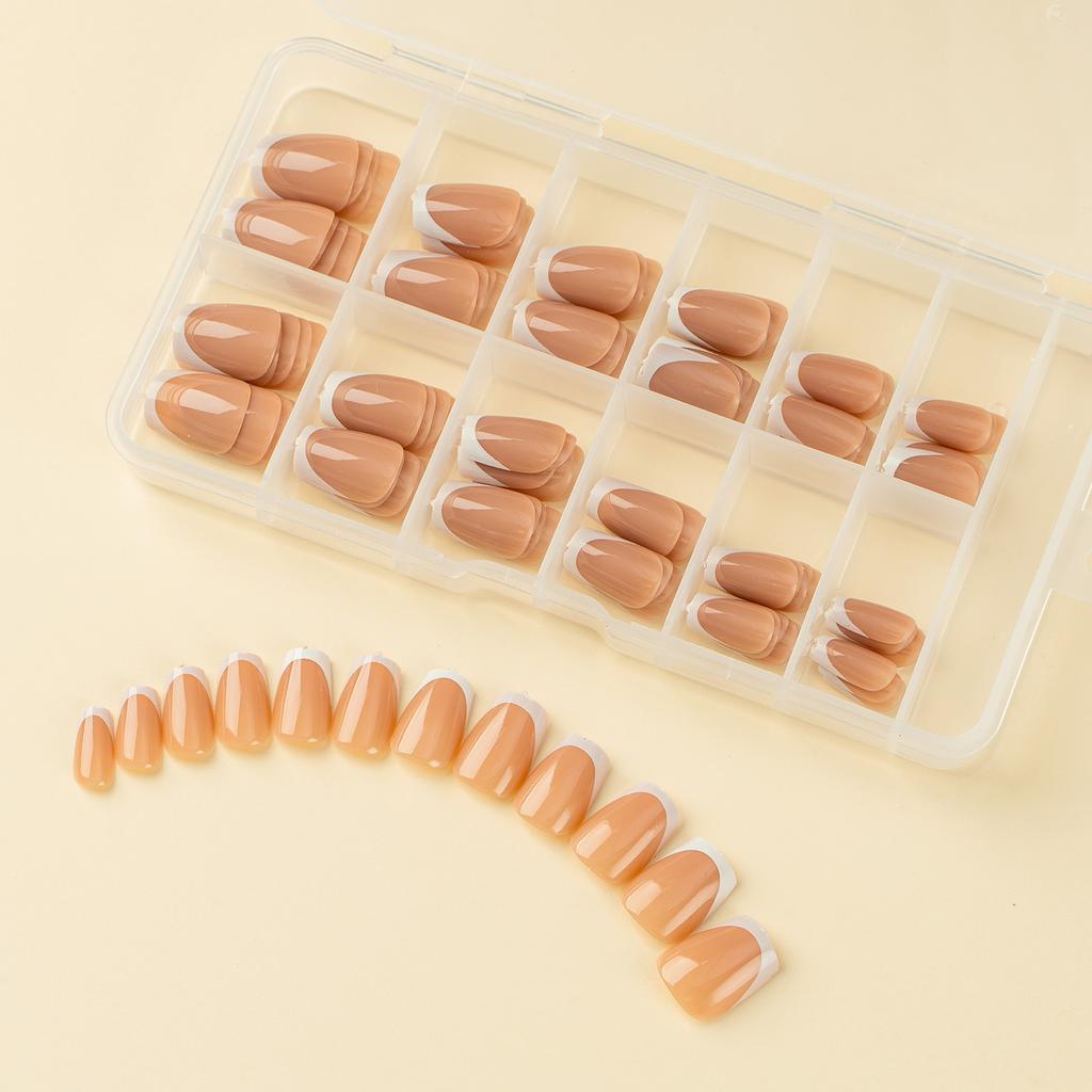 120 Pieces Gel Coffee Background White French Wearing Armor Long/Short Chameleon Laser Fake Nail Nail Nail Piece