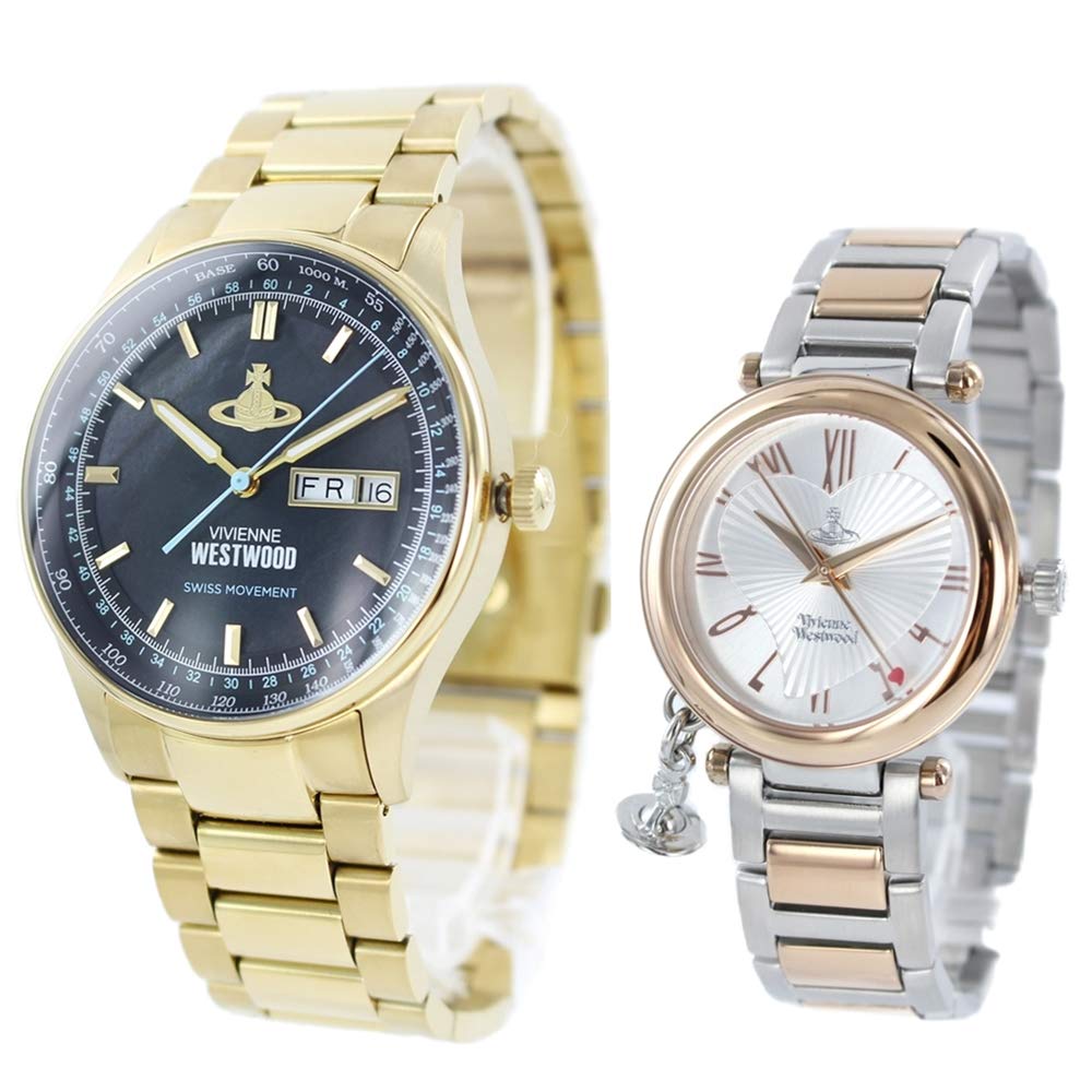 Vivienne Westwood Pair Watches, Set of 2, Stainless Steel, Gold, Silver and Pink Gold, VV207BKGDVV006RSSL, with Storage Boxes [Parallel Import]