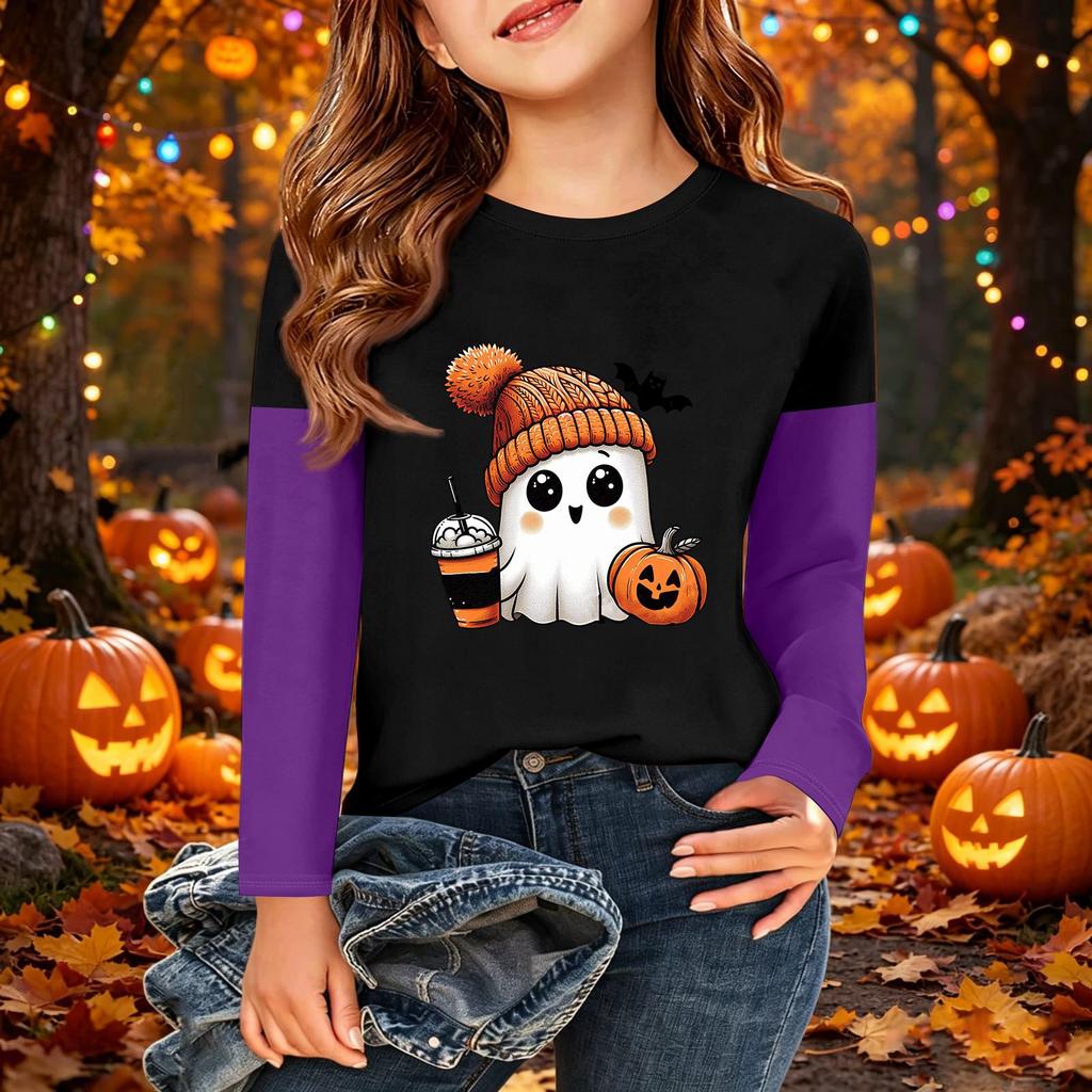 Kids' Halloween Printed Long Sleeve T-Shirt Casual Neck Top for Boys Girls
