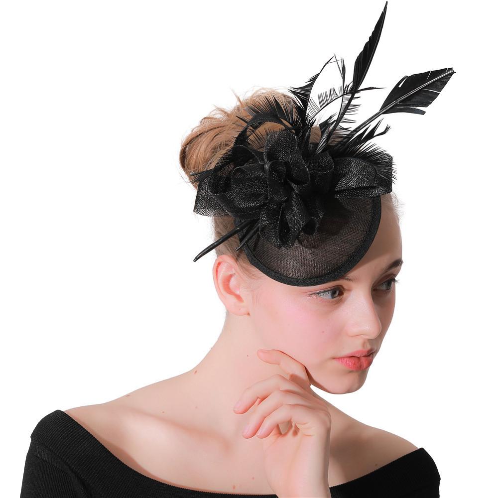 Popular Hemp Yarn Banquet Mesh Top Hat Bride Black Feather Hairpin European And American Halloween