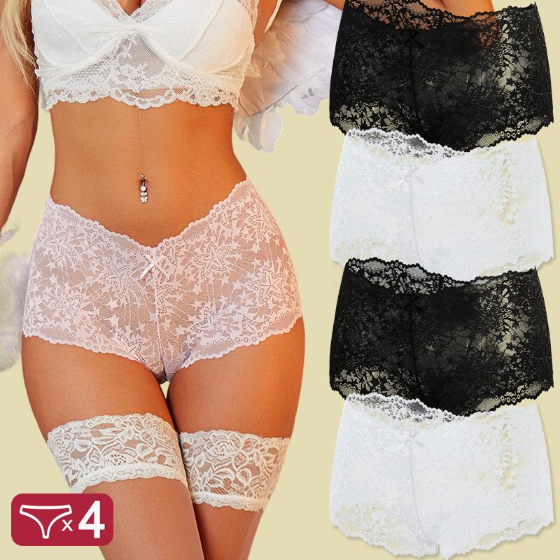 

4 шт./компл. Женские трусики с кружевом, средней посадки, эластичные, прозрачные, кружево со звездочками, четырехсторонние, женское нижнее белье XXL