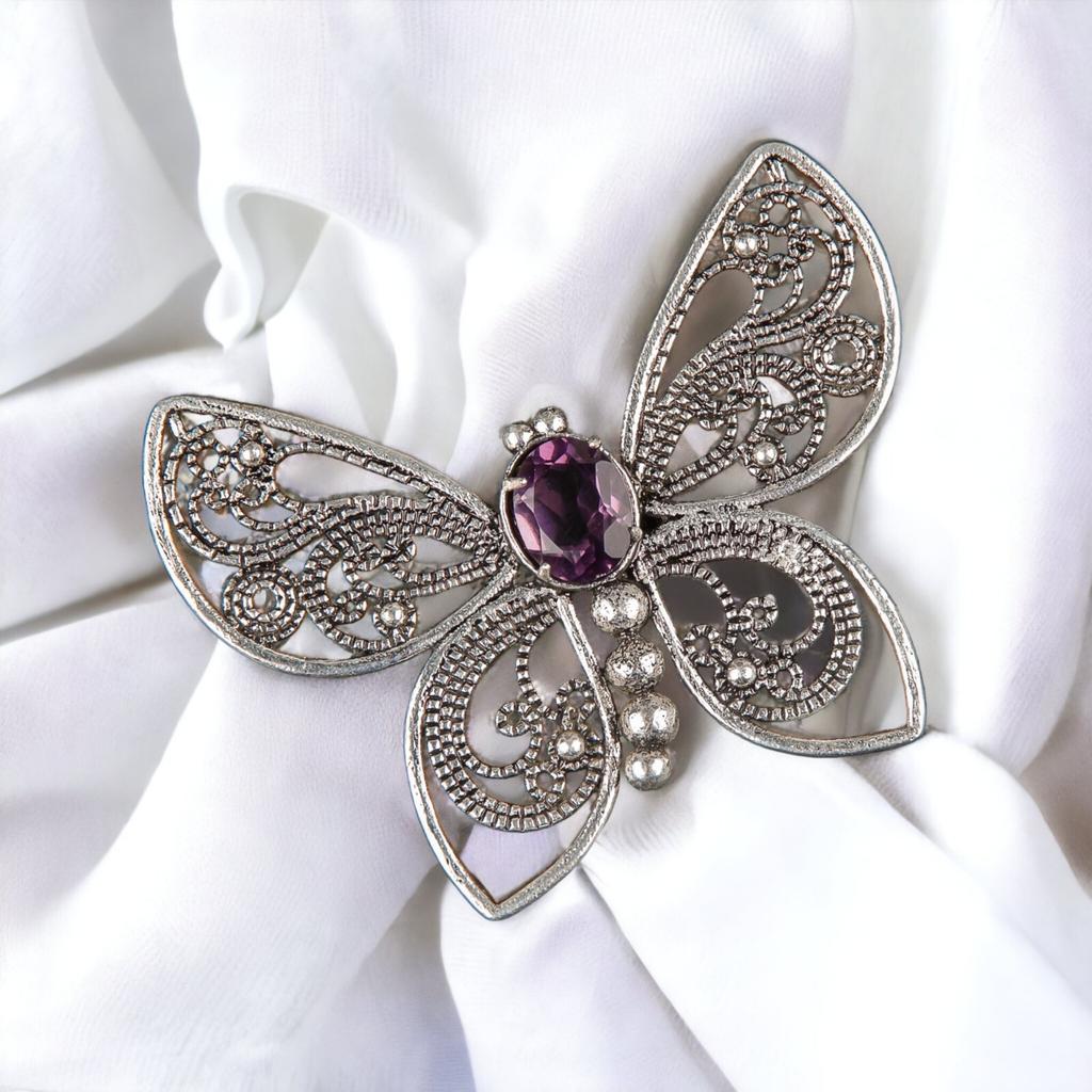 Natural Gemstone Butterfly Pendant, Elegant And Artisan Jewelry 925 Silver 1.66" CP-13