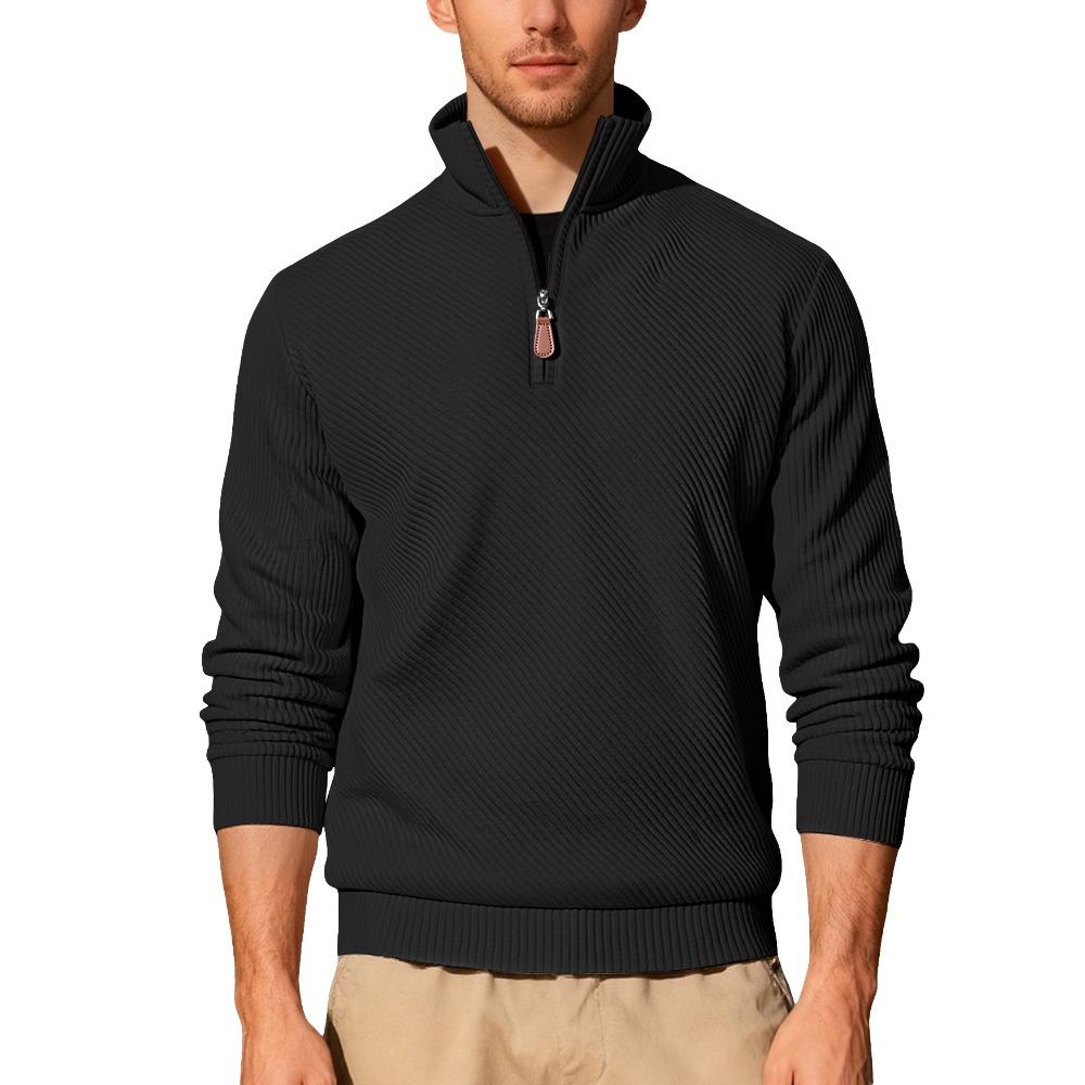 Men's Long-Sleeved Half-Zip Sweatshirt with Twill Jacquard Ribbed Trim