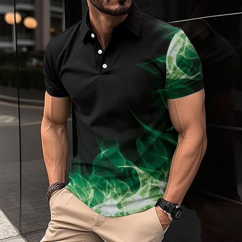 Men's New Collar Top with Digital Printing, Casual Business Short Sleeved Polo Shirt