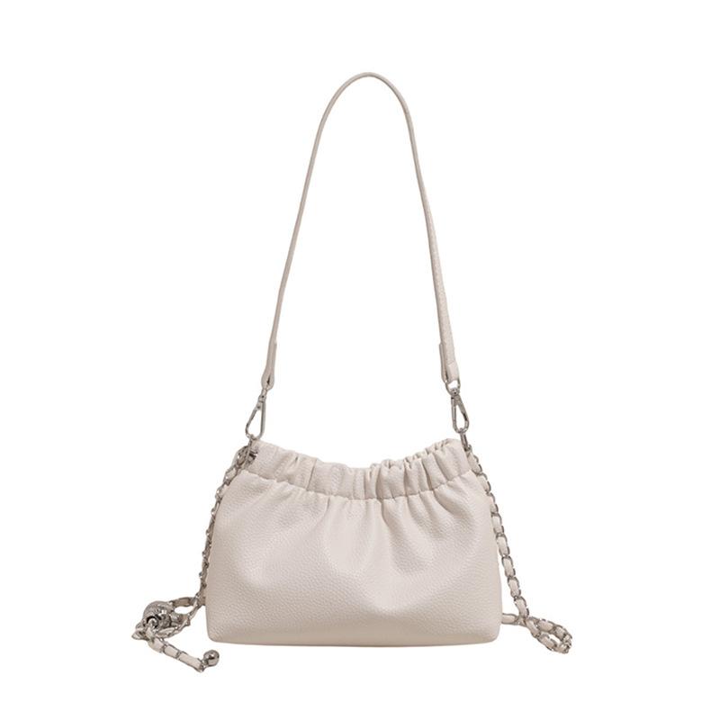 Folded underarm lychee pattern bags fashionable simple chain versatile single shoulder oblique span handbag