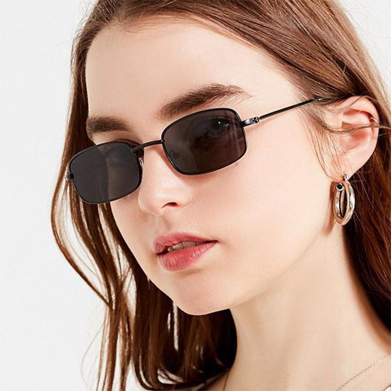 Trendy Vintage Small Slim Skinny Rectangle Sunglasses Women Men Designer Retro Metal Frame Red Lens Hip Hop Sun Glasses S31035