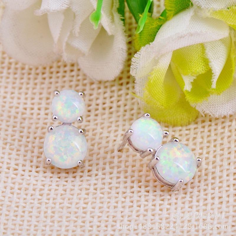 White Gold White Stud Earrings Pendant Round Earrings Opal Jewelry