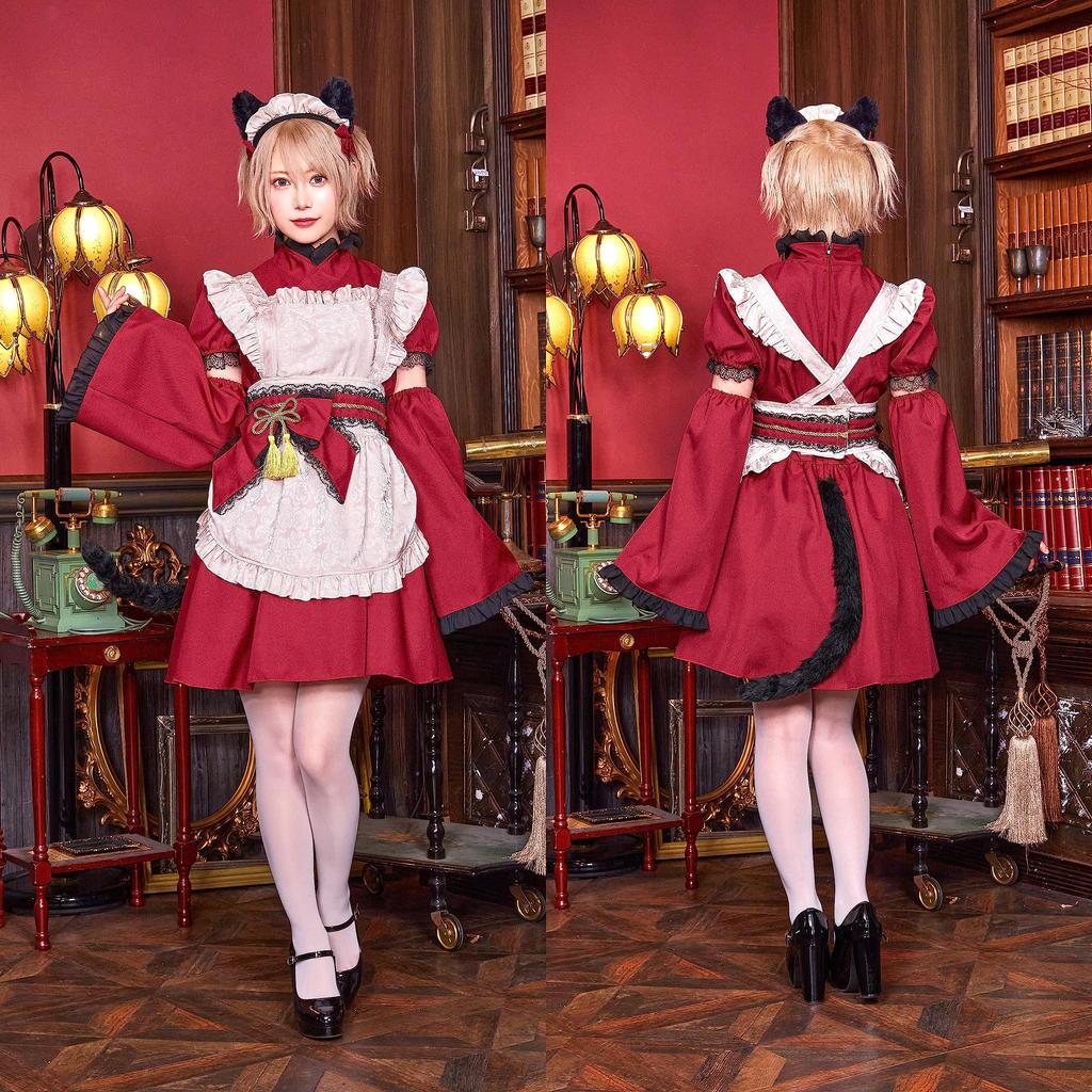 Clearstone High-Classism Halloween Cat Maid Costume for Women (Red)