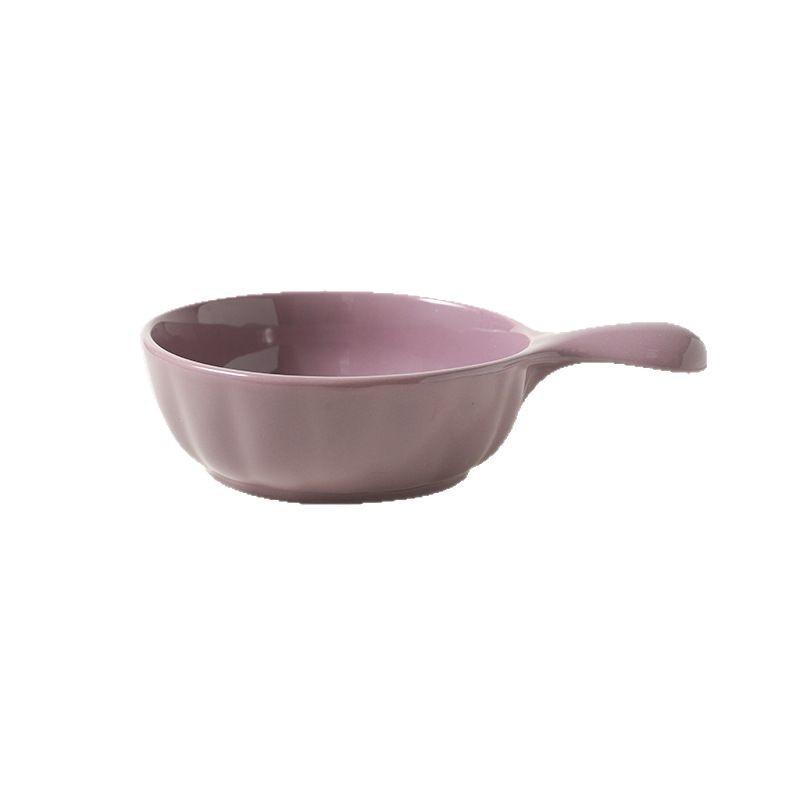 Cream Wind Ceramic Hand Handle Bowl High Value Home Microwave Oven Baked Rice Bowl With Hand Handle Instant Noodle Bowl Breakfast Salad Bowl