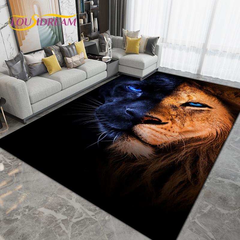 Cartoon Tiger Lion Wolf Animal Area Rug,Carpet Rug for Living Room Bedroom Sofa,Doormat Kitchen Bathroom Non-slip Floor Mat Gift