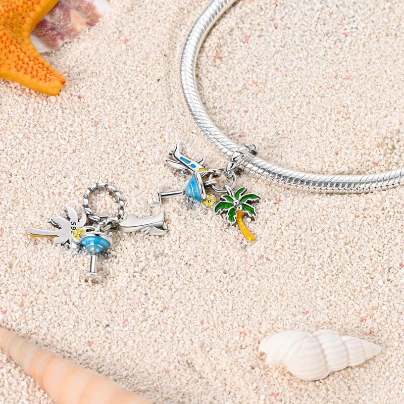 Charms Coppercoconut Tree Cocktail Airplane Beads Fit Charms Plataoriginal Bracelet Women Jewellery Making Gifts