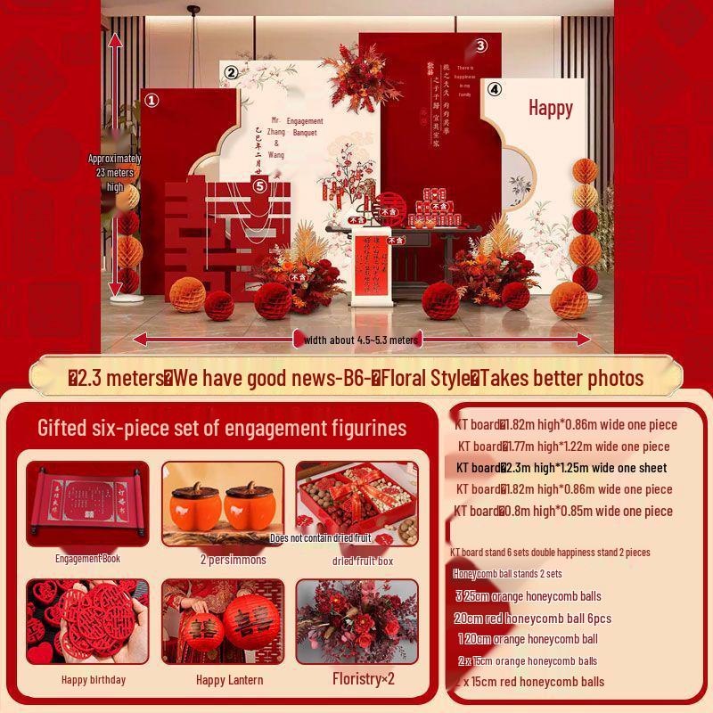 Chinese Wedding Engagement Backdrop Set with Heightened KT Board and Decor