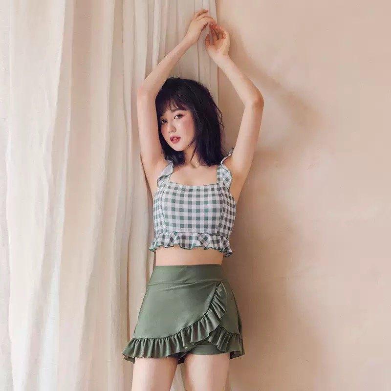 Korean Ins High Waist Split Swimsuit Female Conservative Skirt Small Fresh Small Chest Hot Spring Vacation Swimsuit