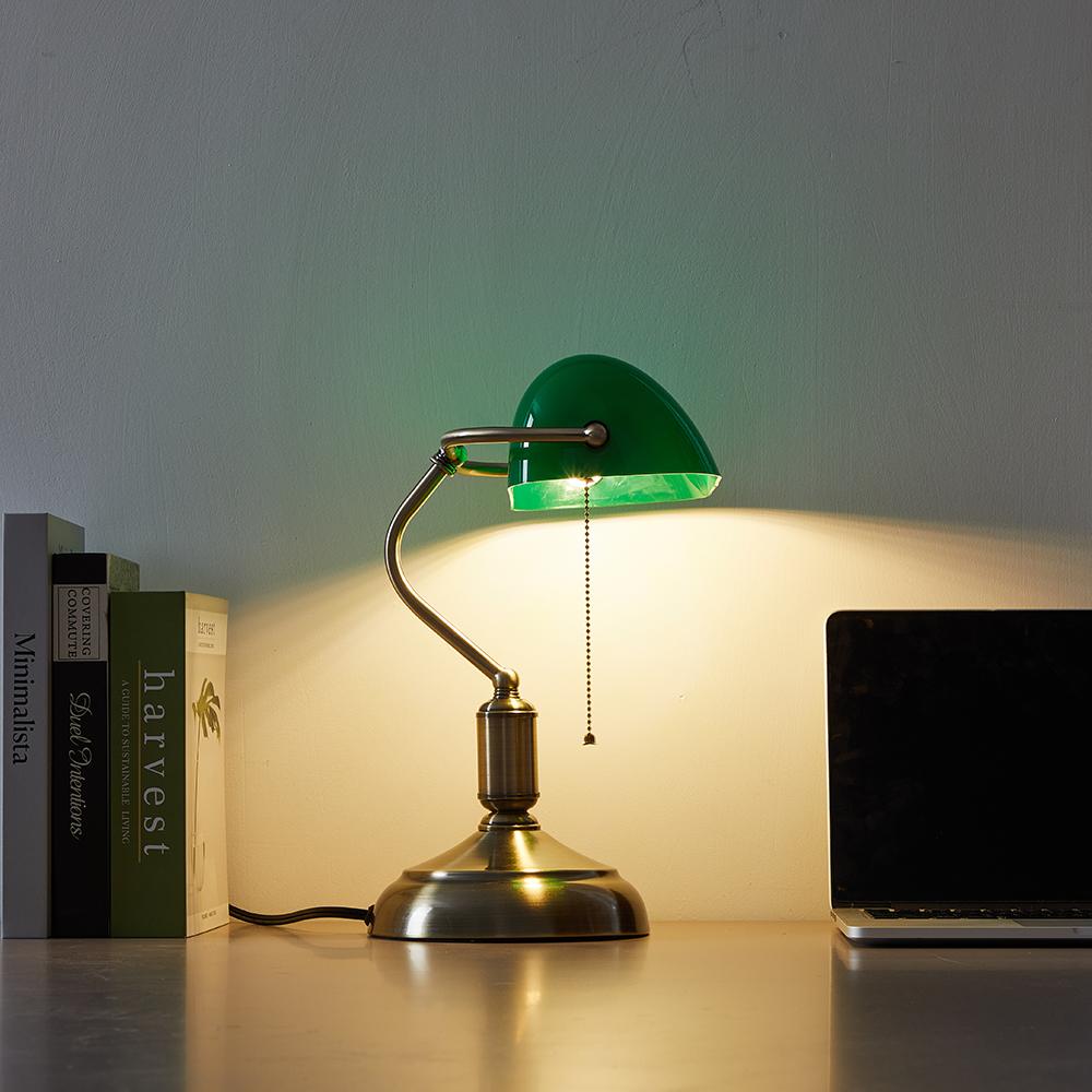 Modern Bank Table Lamp with Pull Cord Switch Acrylic Lampshade Without Bulb Suitable for Bedroom Office Bank Settings