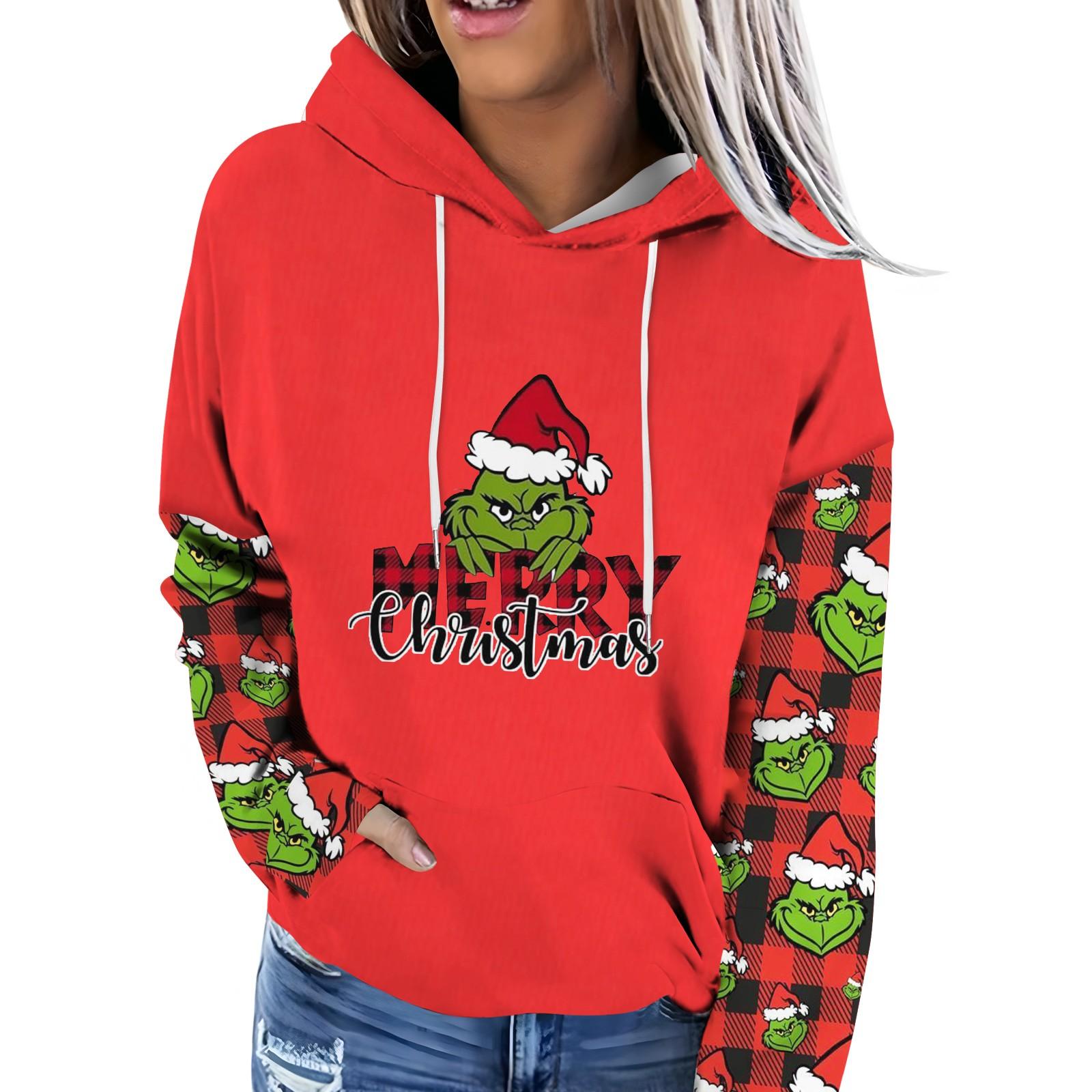 

Женская модная повседневная толстовка с капюшоном и принтом Greentown с длинными рукавами S красный