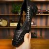 French 2025 New High-end Summer Breathable Woven Single Shoes Women's Shallow Mouth Hollow Rhinestone Medium Thick Heel Women's Shoes