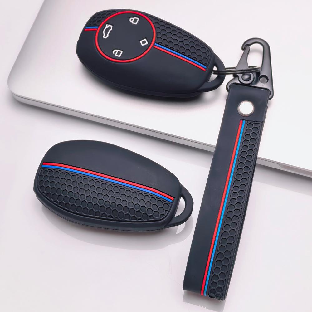 Silicone Car Key Fob Cover for Leapmotor T03 S01 C11 C01 C10 C07 with Keychain Honeycomb Texture Racing Stripe Remote Key Protector