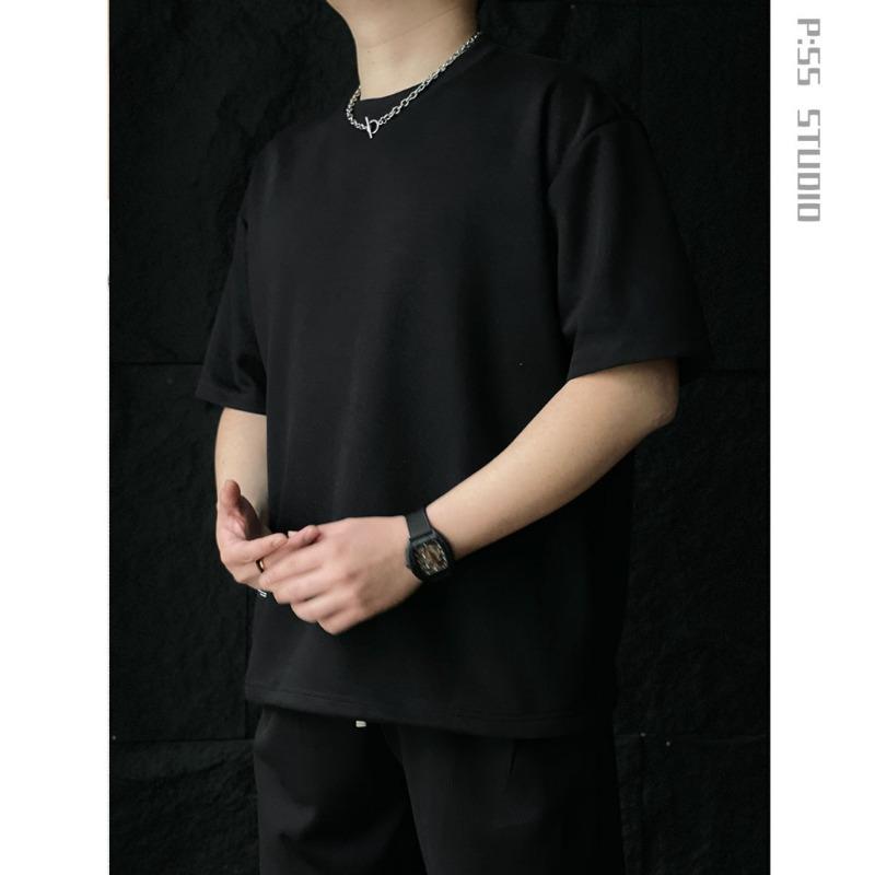 

Men s Everyday Wear Solid Color Loose Fit Crew Neck Short Sleeve Cotton T Shirt M чорний