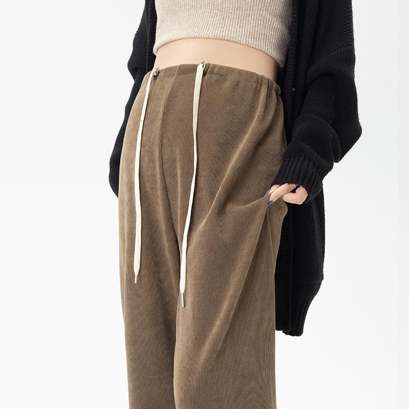

Plus Size Fleece-Lined Maternity Drawstring Pants - Wide-Leg, Thick, for Autumn/Winter Casual Wear. L (110-135 Jin)