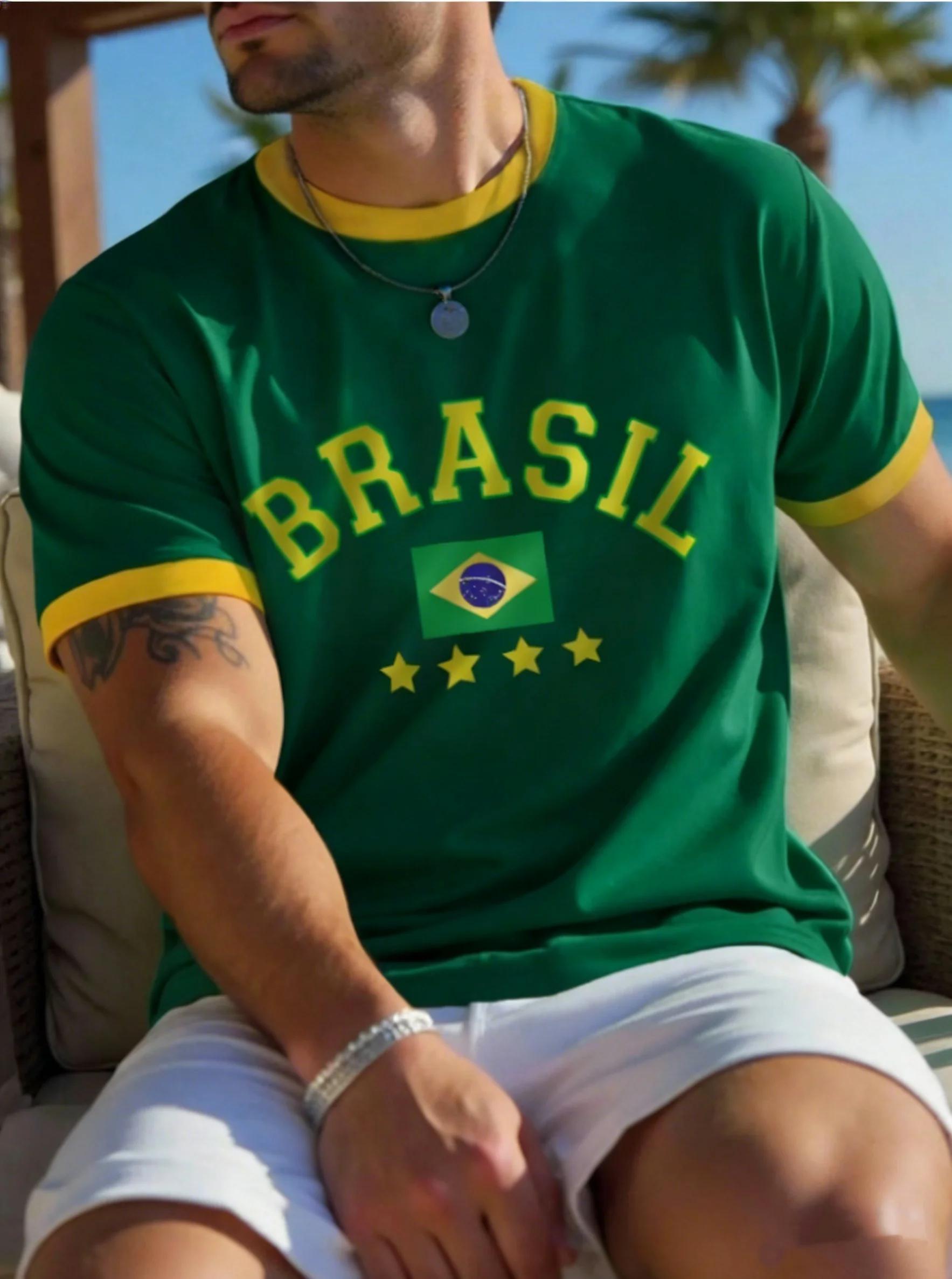 Chengyu19861314-1 Braziliaanse Vlag 3D Geprint T-shirt Zomer Casual Ronde Hals Korte Mouwen Top Modieuze Heren Sport Pullover 5XL