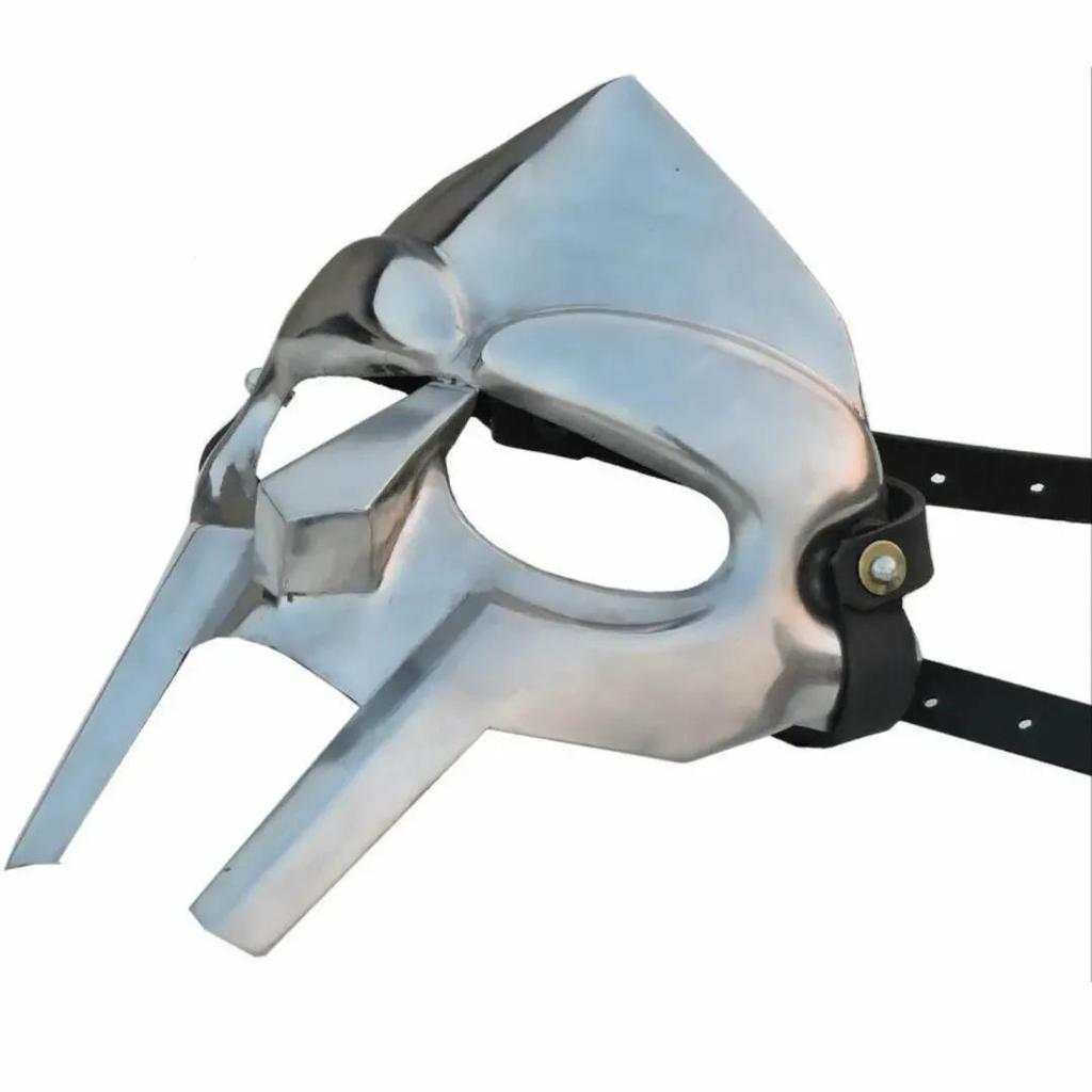 Handcrafted Medieval Steel Face Mask Golden Brass Finish Wearable Armor Mask With Leather Straps