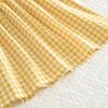 Girls' Autumn Plaid Dress with Lace Collar and Long Sleeves - Yellow and White.