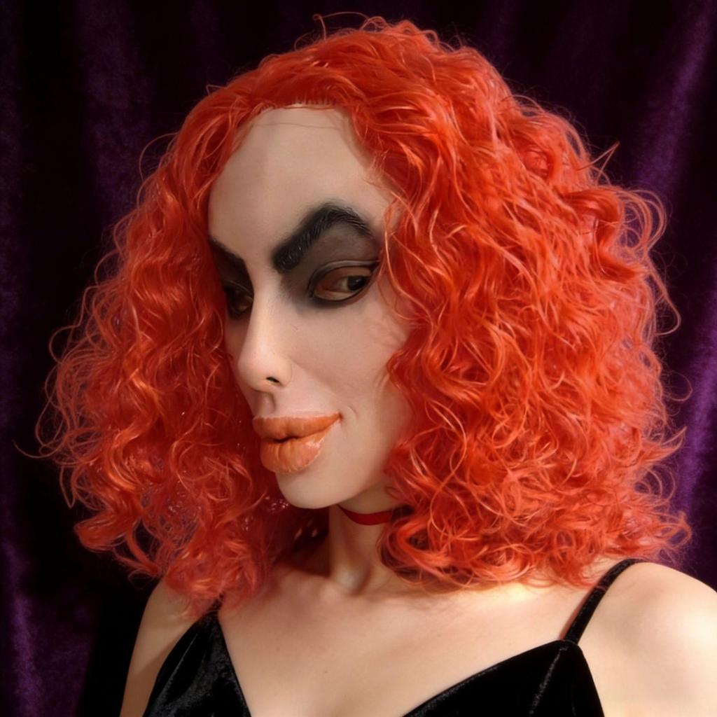 Red-haired, big-mouthed ugly woman mask, quirky party costume mask